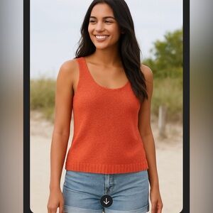 Lauren Ralph Lauren V-neck Knit Sleeveless Sweater Tank Women XL Orange